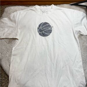 Nike White Short Sleeve Tee with Navy Basketball Swoosh